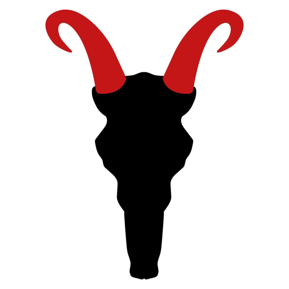 goat skull silhouette with red horns for halloween vector