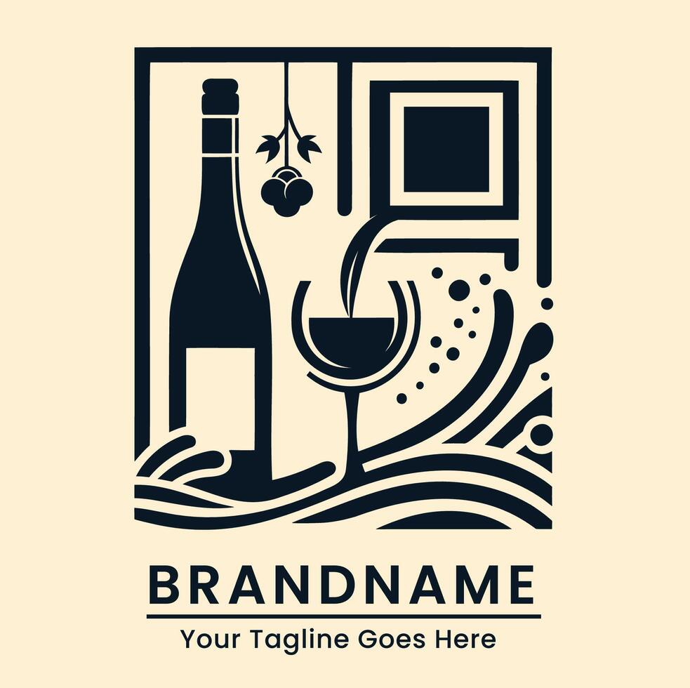 Wine bottle and glass logo design template vector