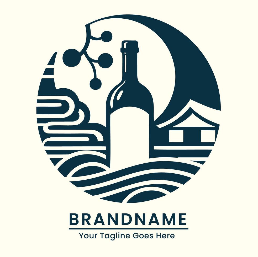 A bottle of wine and a house in the background for a logo vector