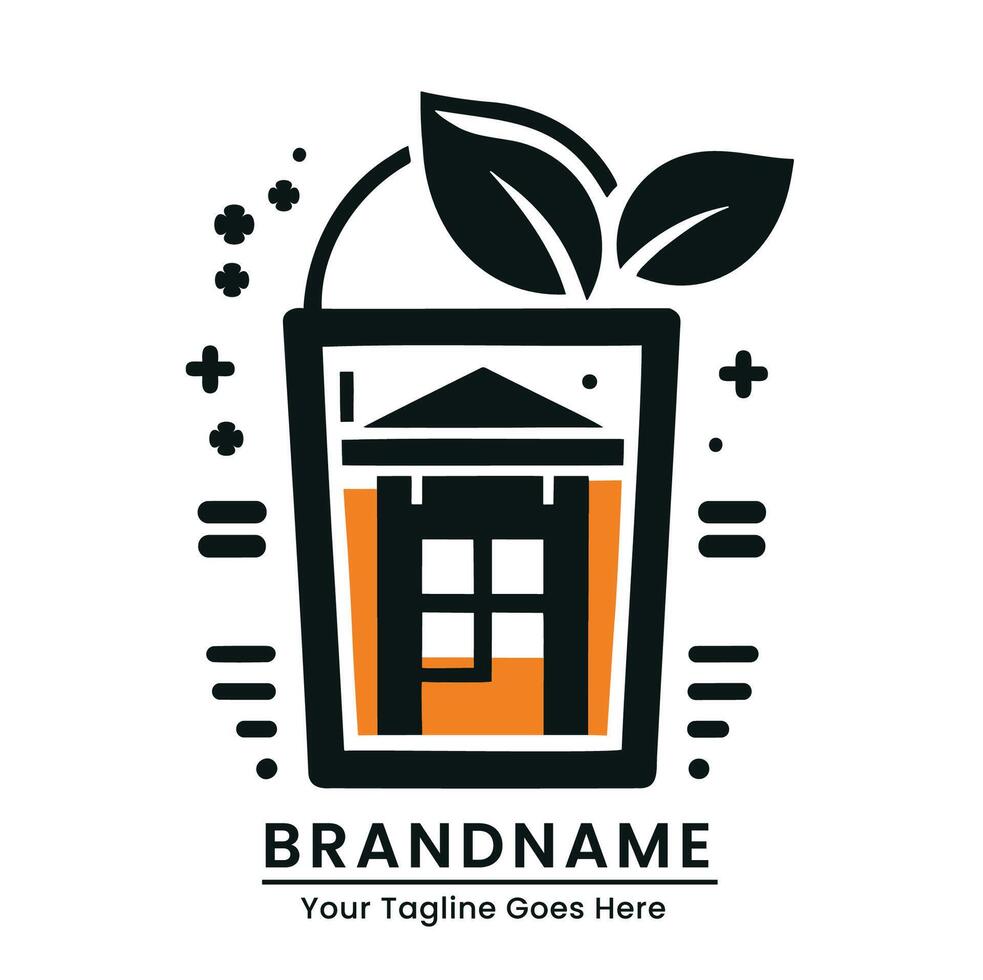 A logo for a business with a house and a plant vector