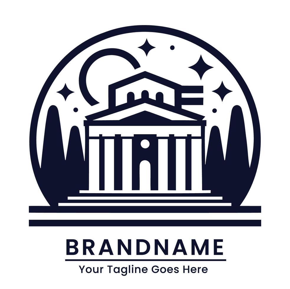 The logo for a building with a tree in the background vector