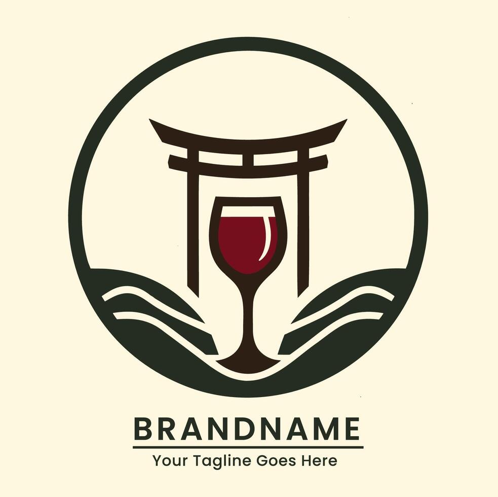 A wine glass with a japanese gate on it vector