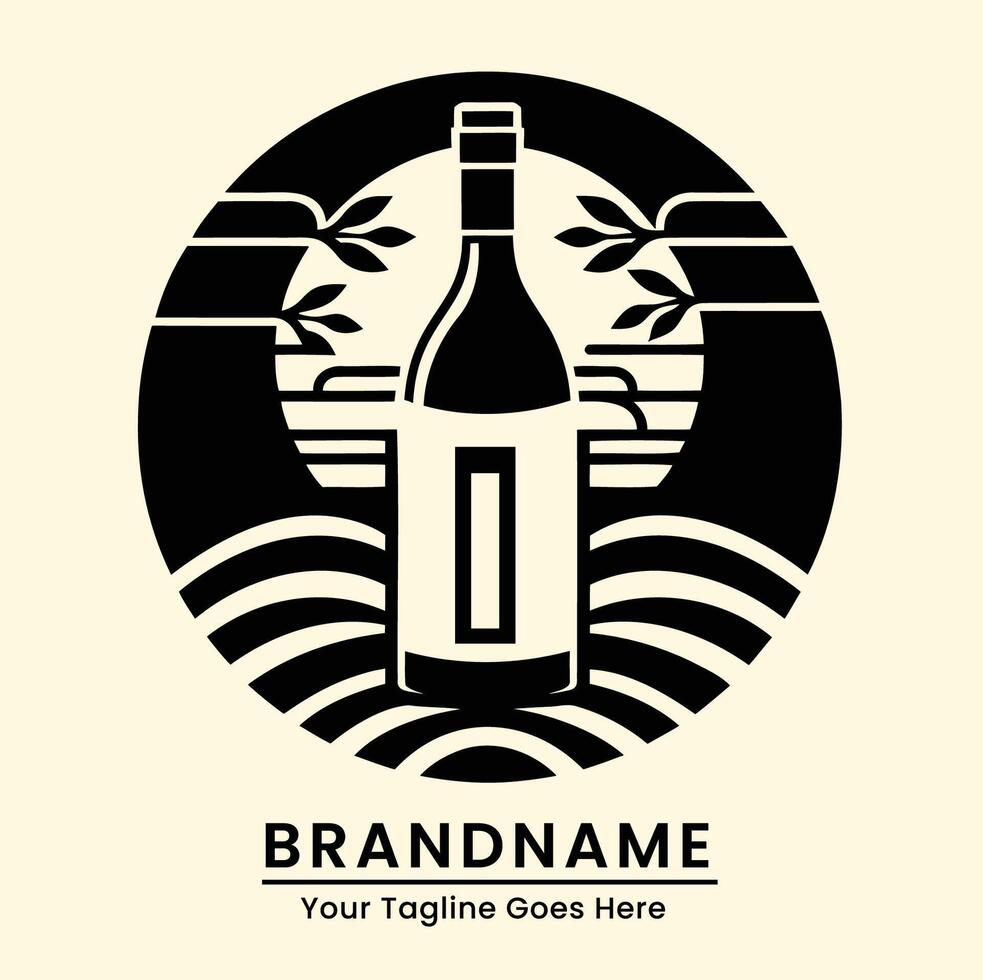 A bottle of wine with a tree and a wave in the background vector