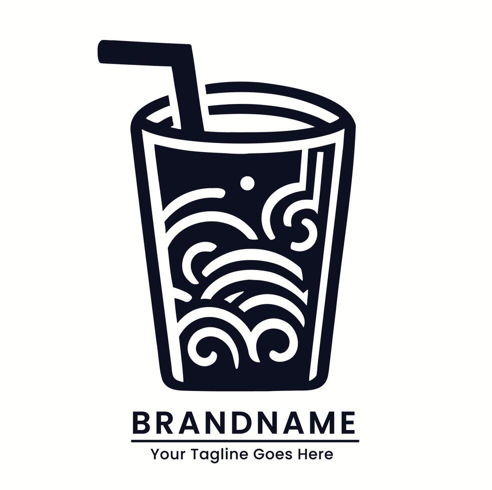 A glass of iced tea with a straw and a logo vector