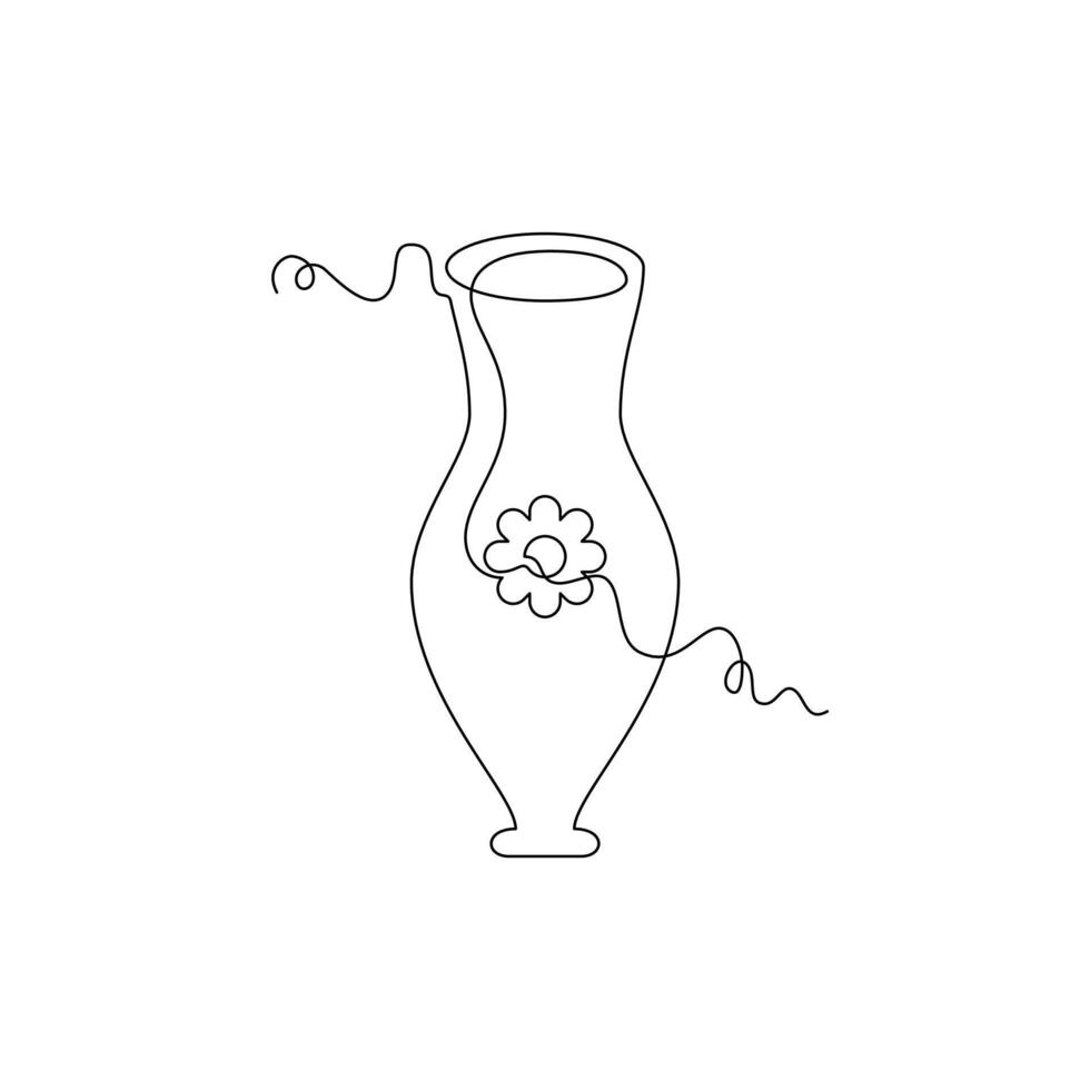 flower vase continuous illustration. line, unique, minimal concept vector