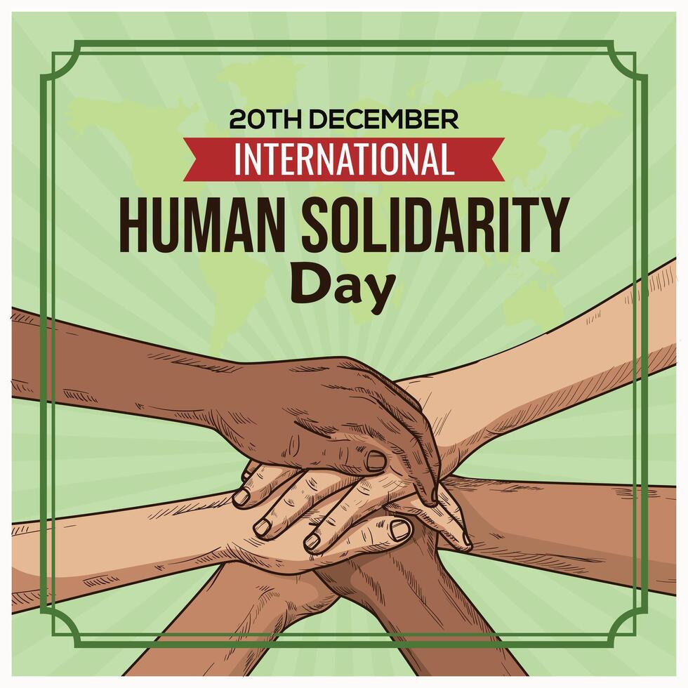 Human solidarity day,Teenage friends with hands placed in a circle vector