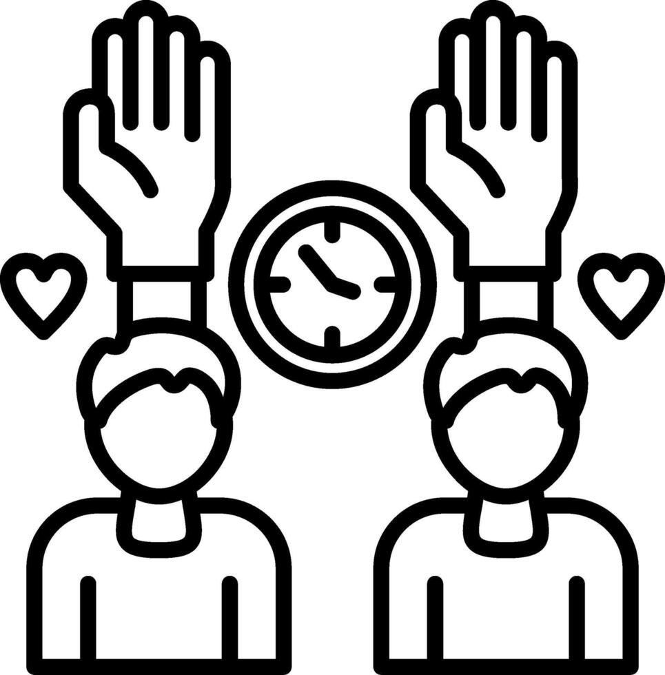 Two people with hands up and a clock vector
