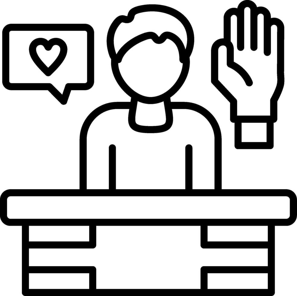 A person at a desk with a hand up and a heart vector