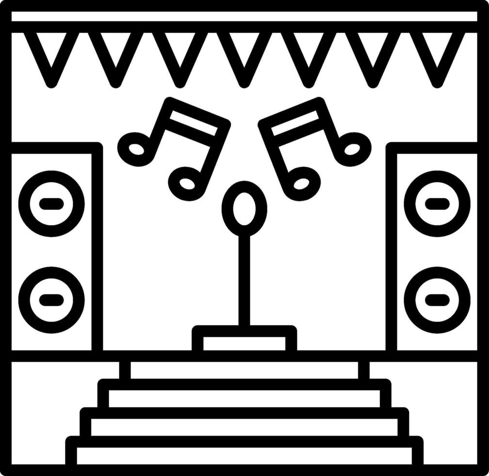 A black and white image of a stage with music notes vector