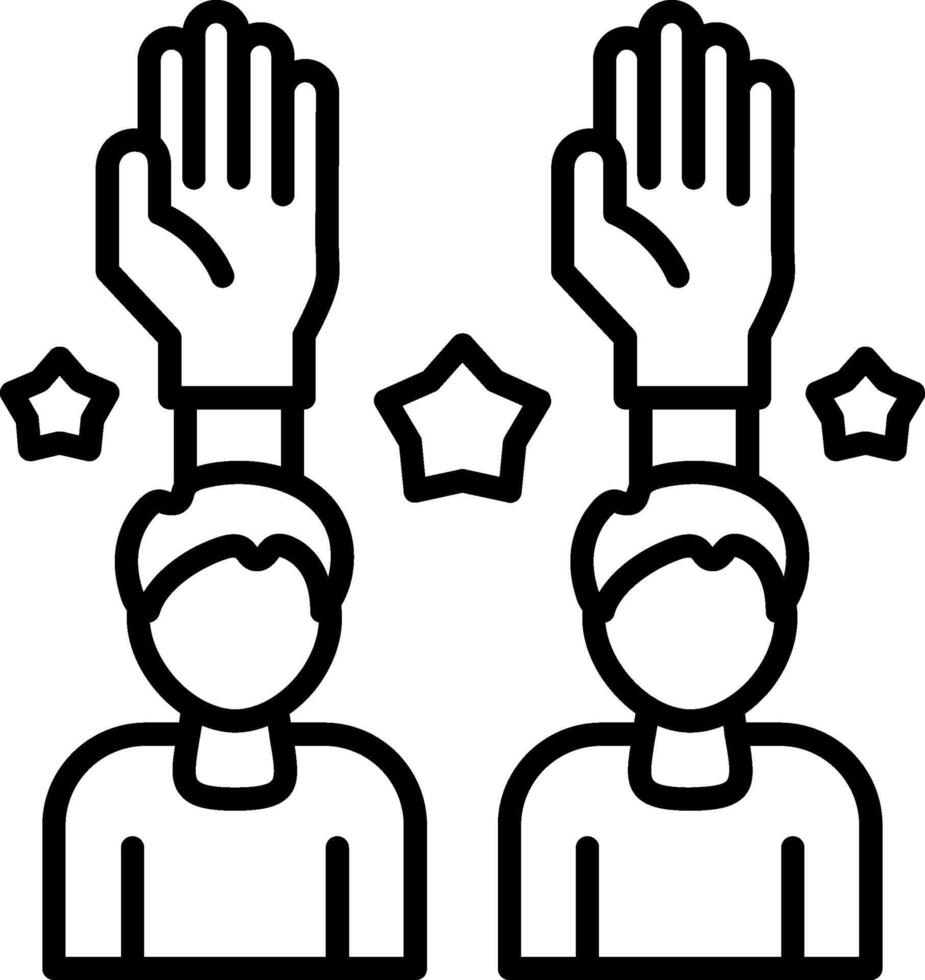 Two people with hands up in the air vector