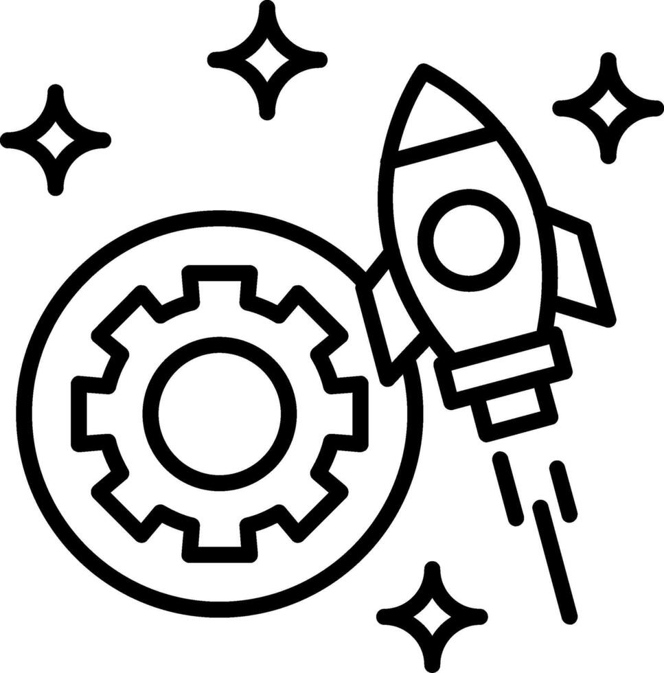 A black and white drawing of a rocket and gear vector