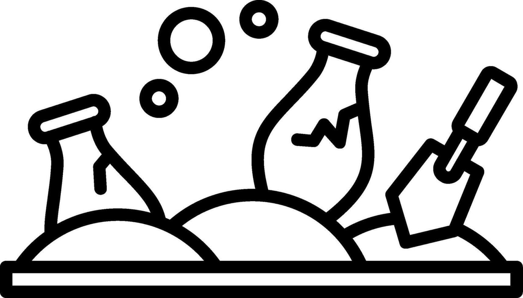 A black and white illustration of a bottle and shovel vector