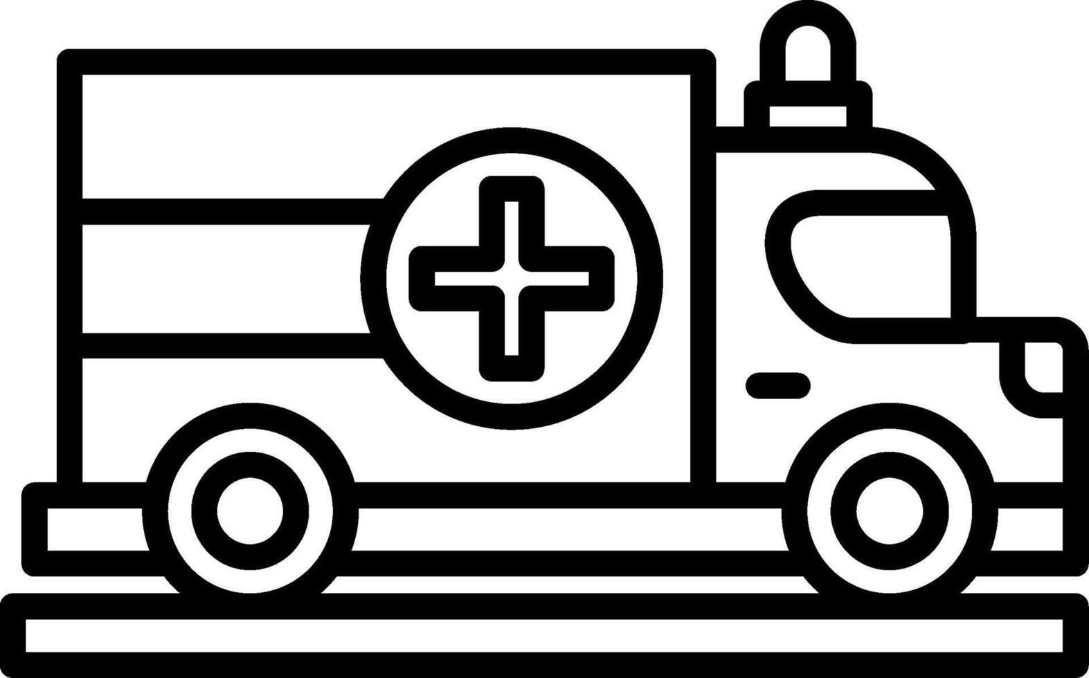 An ambulance truck is shown in black and white vector