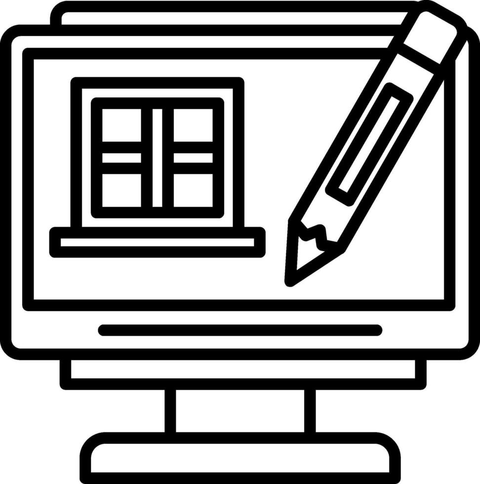 A computer monitor with a pencil and window vector
