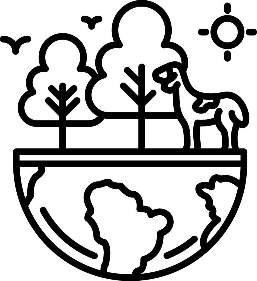 A line drawing of a sheep and trees on the earth vector