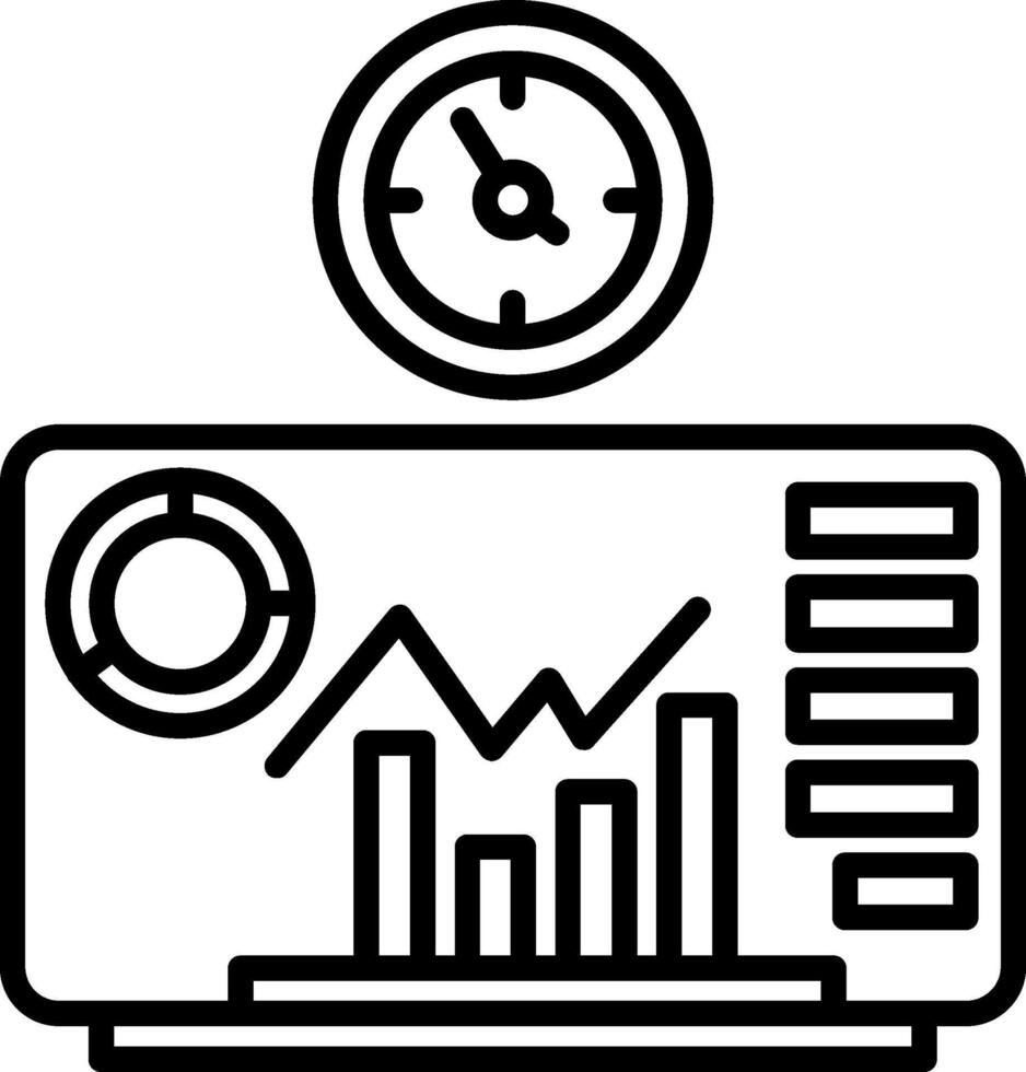 A black and white image of a clock and a graph vector