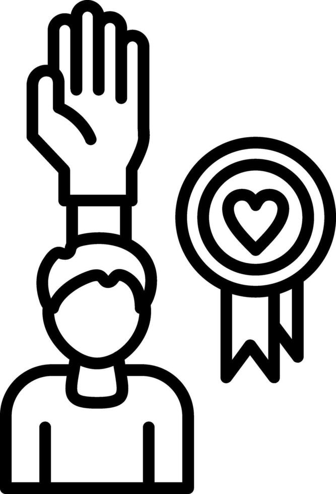A black and white illustration of a person holding up a hand with a heart vector