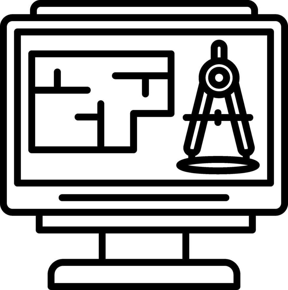 A computer monitor with a drawing on it vector