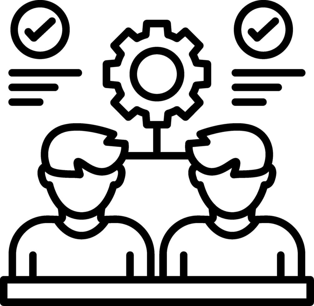 Two people are sitting at a table with a gear on top vector