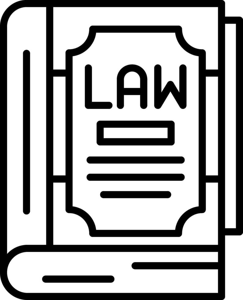 A black and white outline of a book with the word law vector