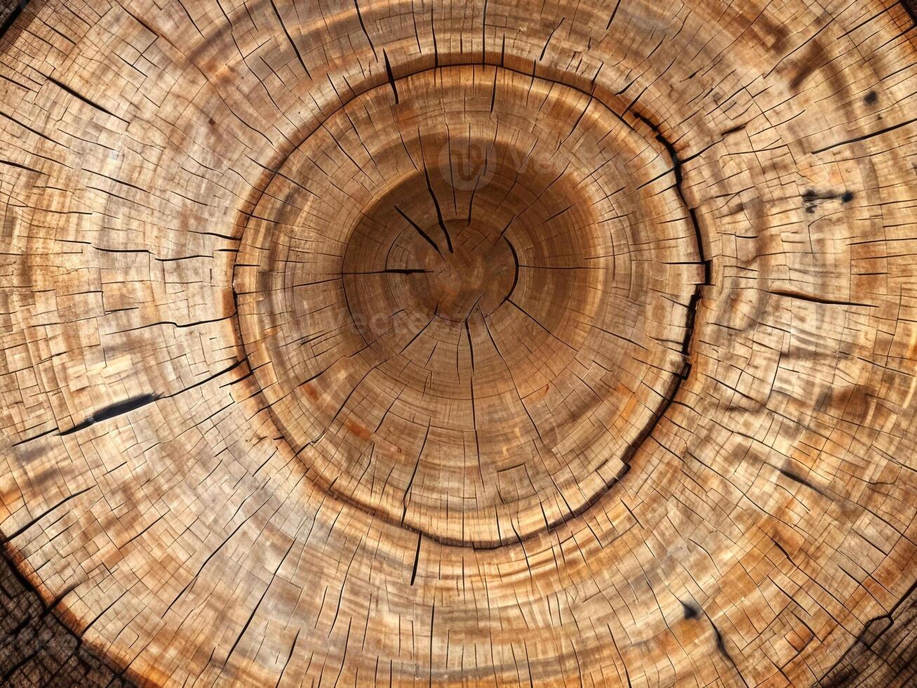 Cross-section of a tree trunk, structure of the rings of a perennial tree. photo