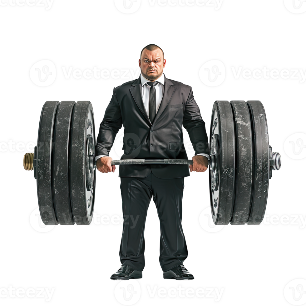 A man in a suit holding a barbell png