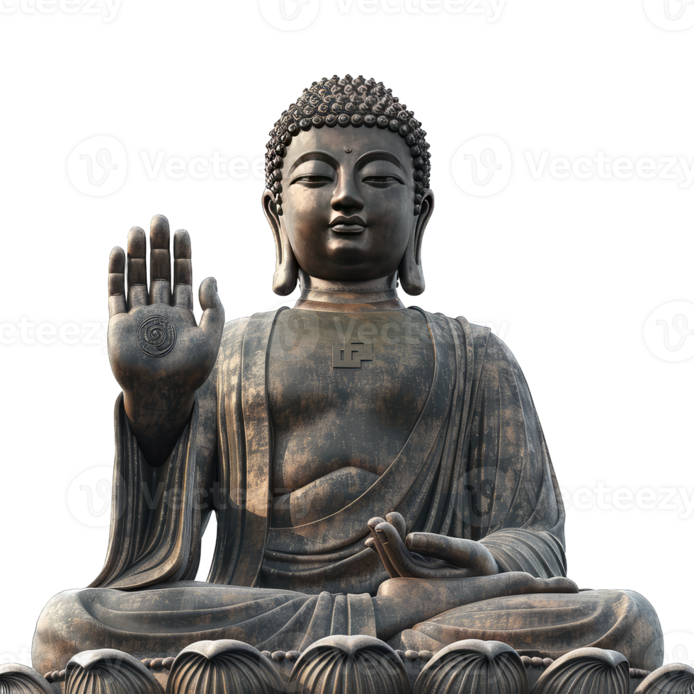 A statue of a buddha is shown with its hand up png