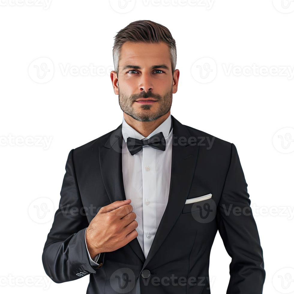 A man in a tuxedo and bow tie png