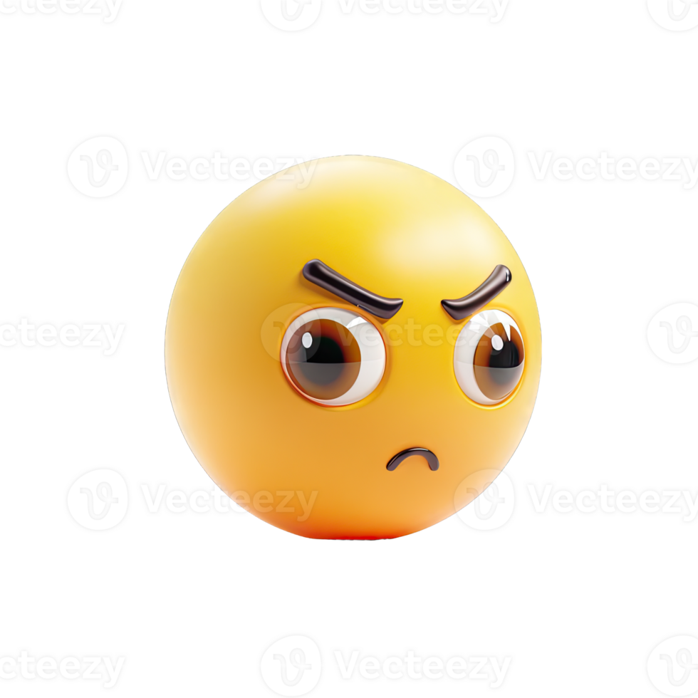 A 3D yellow emoji with an angry expression, featuring large eyes and furrowed brows, perfect for conveying frustration or irritation. png