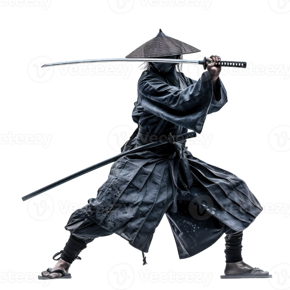 A samurai in black with a sword png