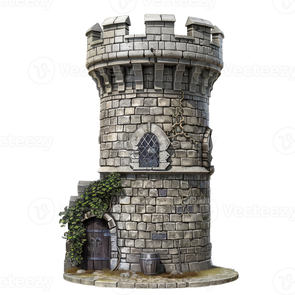 A castle tower with a door and windows png