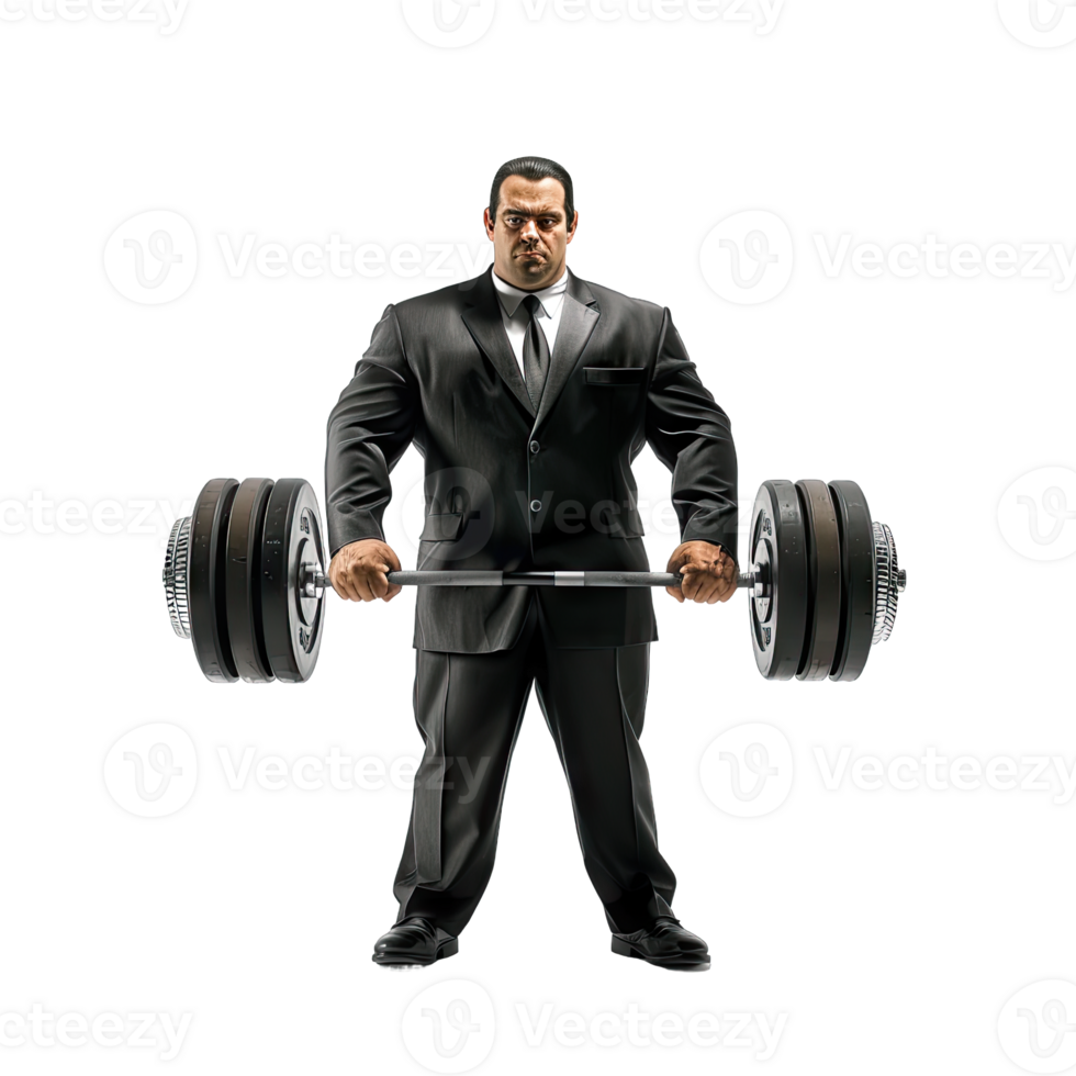 A man in a suit is holding a barbell png