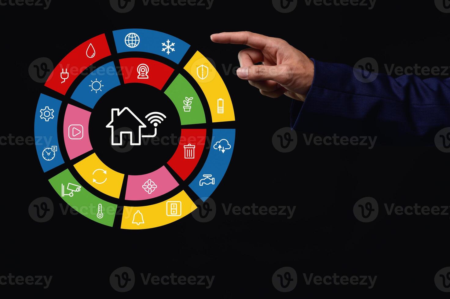 Explore the intuitive smart home interface and icons designed to seamlessly and easily manage all the connected devices in your home or building. photo