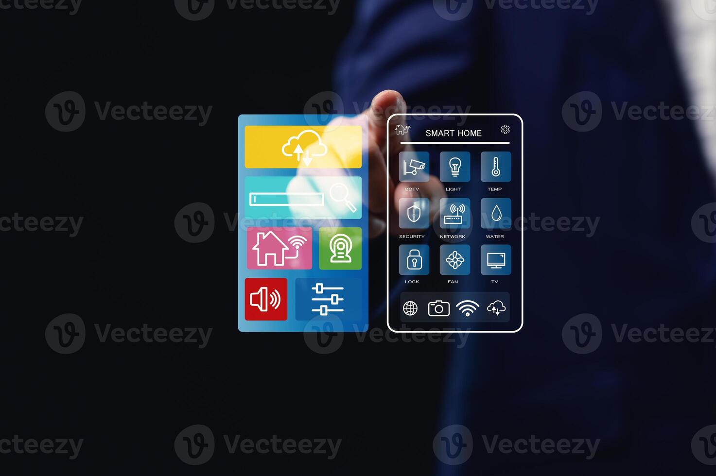 Explore the intuitive smart home interface and icons designed to seamlessly and easily manage all the connected devices in your home or building. photo