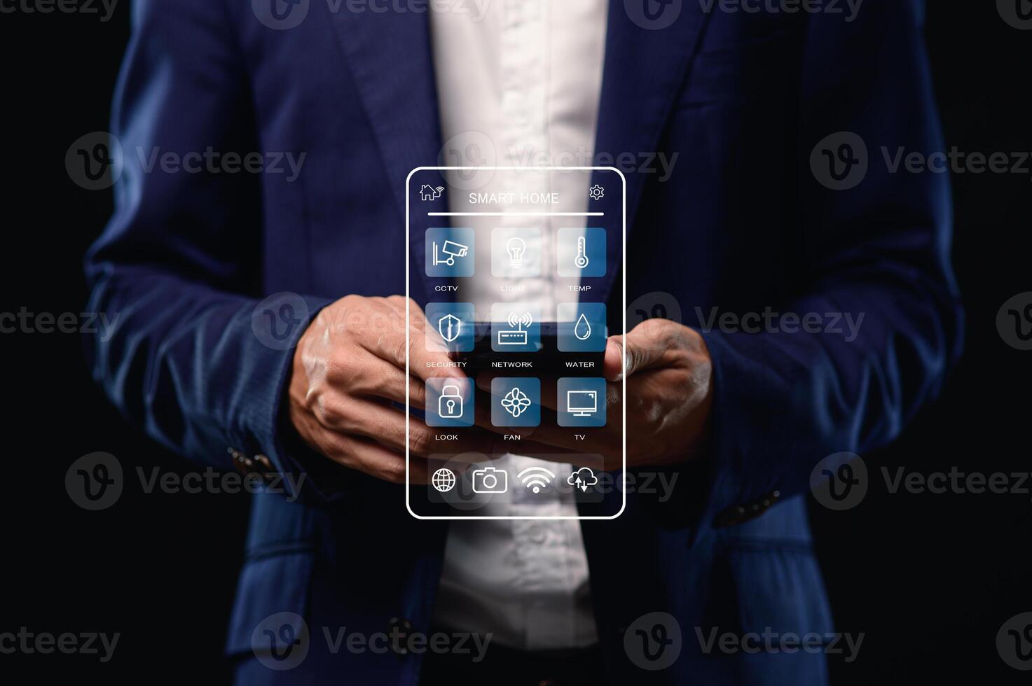 Explore the intuitive smart home interface and icons designed to seamlessly and easily manage all the connected devices in your home or building. photo