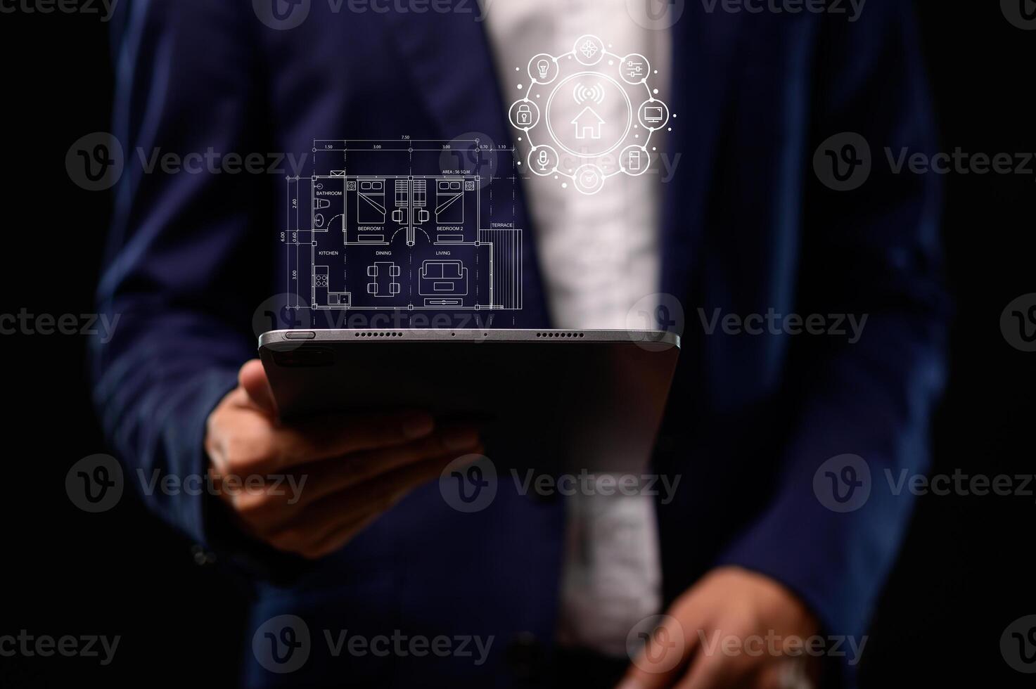 Explore the intuitive smart home interface and icons designed to seamlessly and easily manage all the connected devices in your home or building. photo