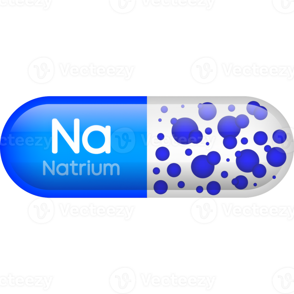 Mineral Na blue shining pill capsule icon. Natrium capsile png