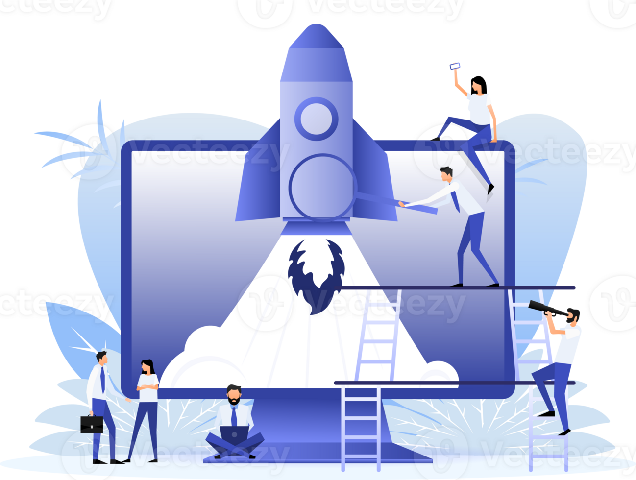Rocket and people. Startup company launch png