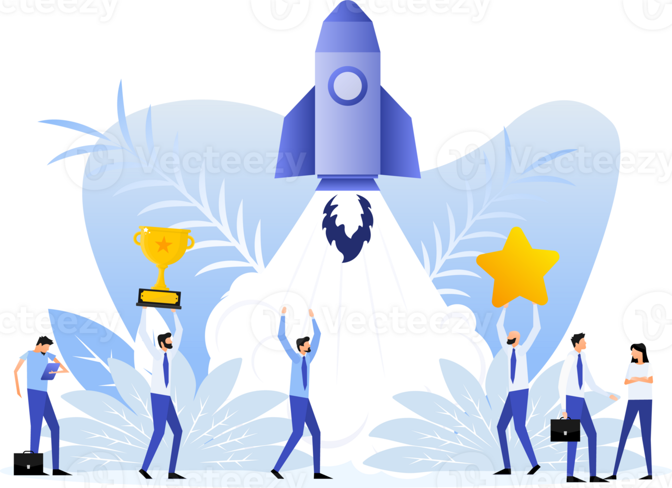 Rocket and people. Startup company launch png