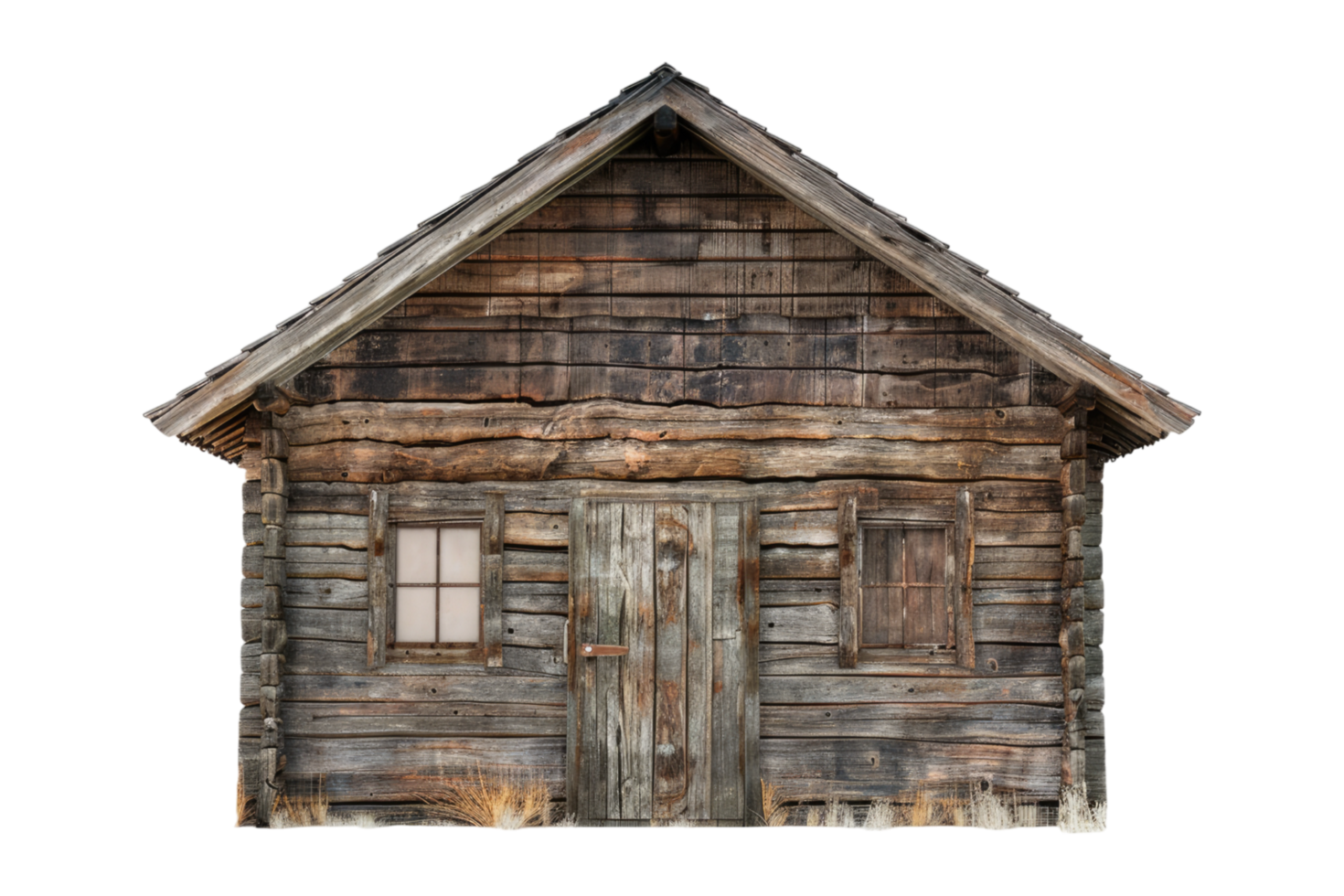 An old wooden house with a window and door png