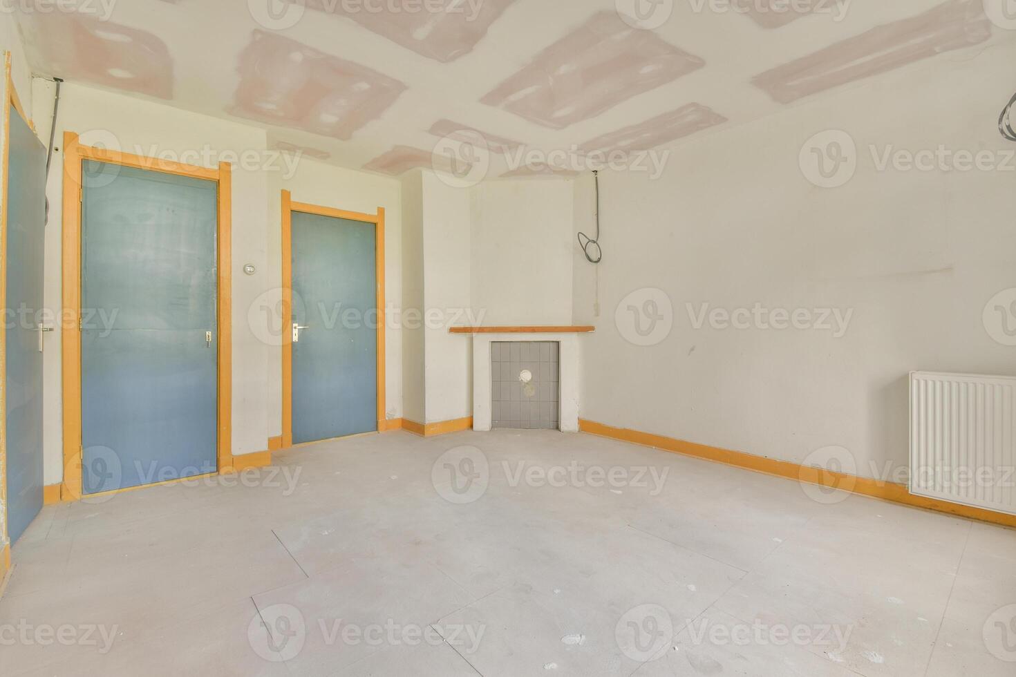 A room with a radiator and a door in it photo