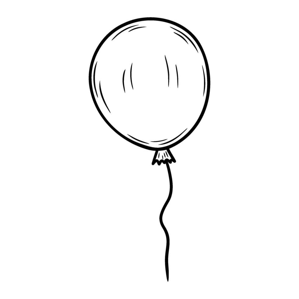 Balloon illustration in line art style. Graphic monochrome drawing. Hand drawn outline sketch, engraved doodle illustration. For coloring book, birthday or baby shower invitation, decoration. vector