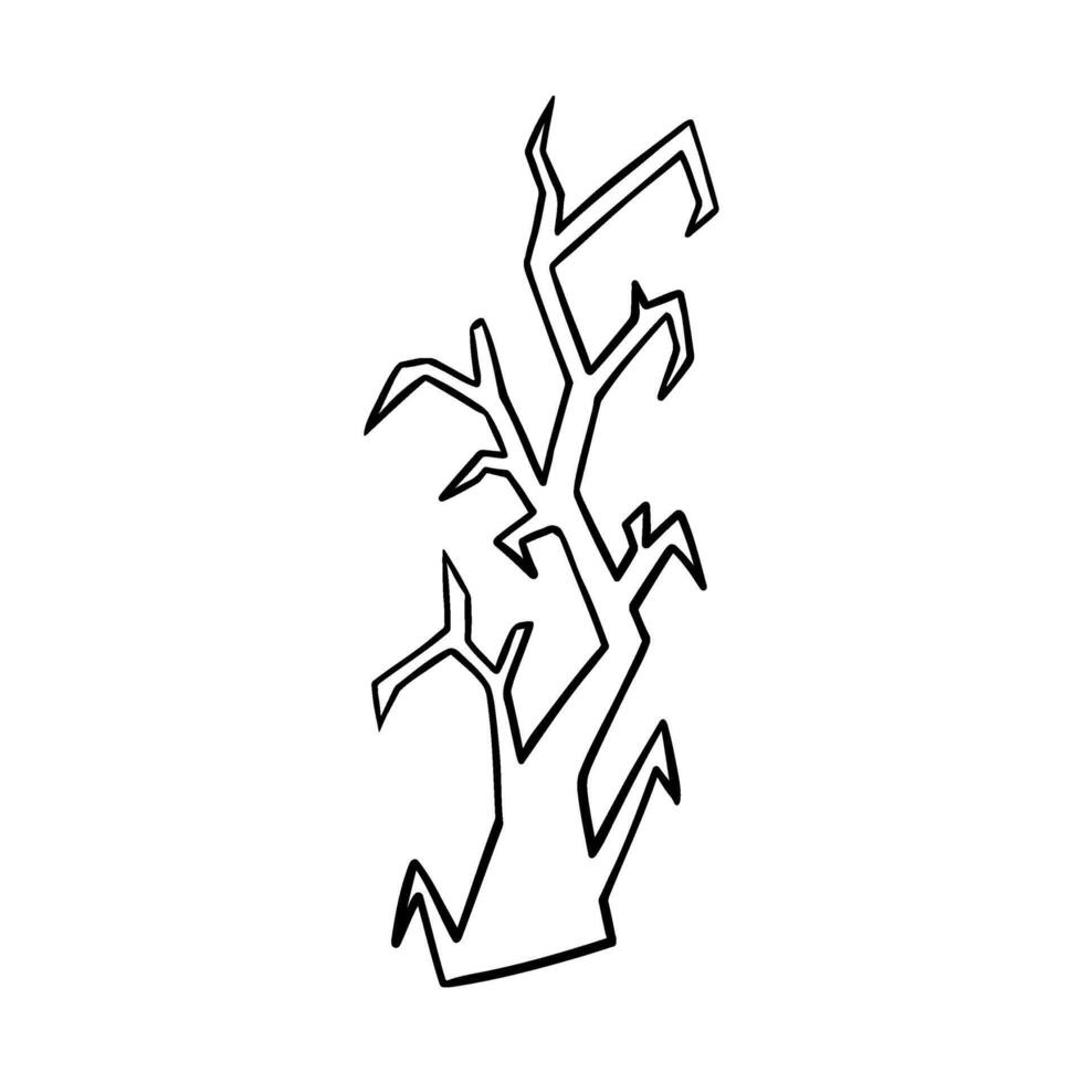 Spooky Halloween tree illustration, line art style. Graphic monochrome drawings. Hand drawn outline sketch, engraved illustration. For coloring book, invitation, decoration vector