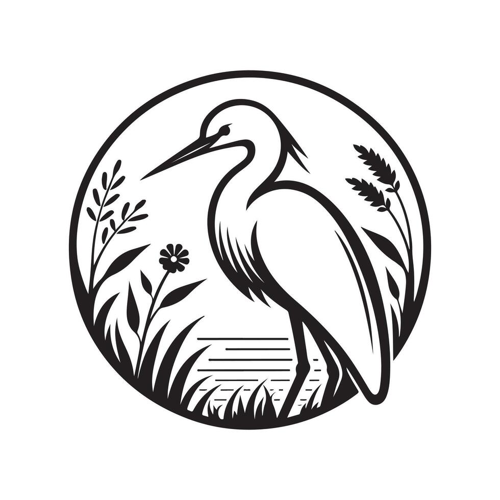 Little Egret Silhouette Vectors Illustration Elegant Stock Graphics
