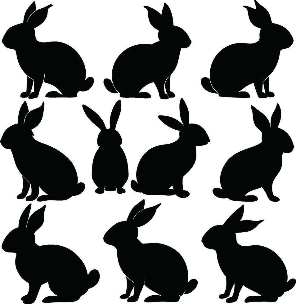 Isolated Rabbit Silhouettes in Various Poses vector