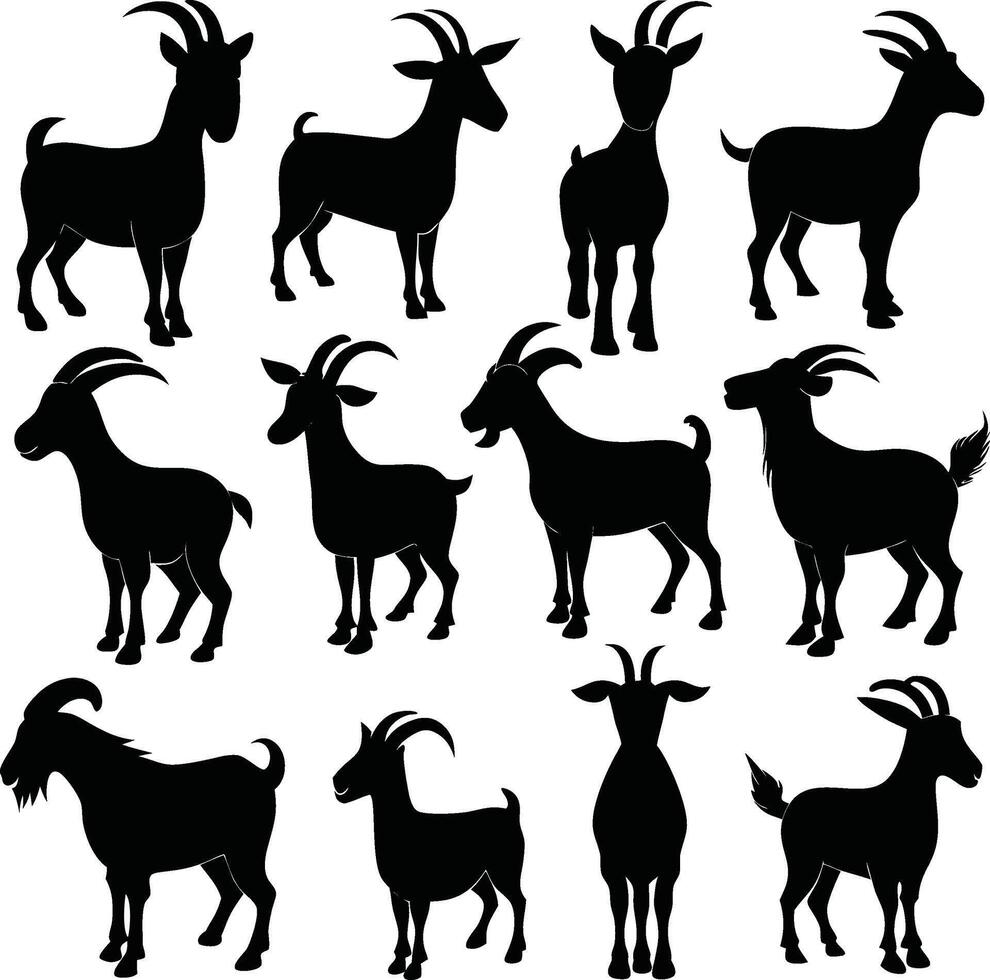 Isolated Goat Silhouettes in Various Poses vector