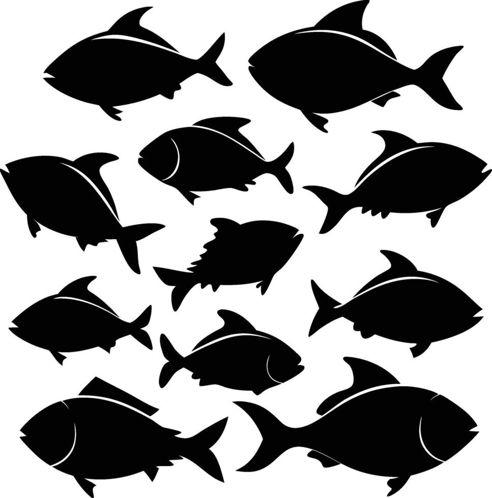 Isolated Fish Silhouettes in Various Poses vector