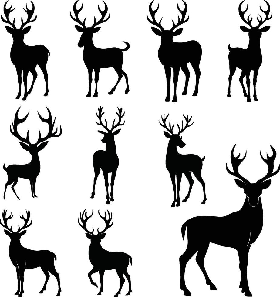 Isolated Deer Silhouettes in Various Poses on White Background vector