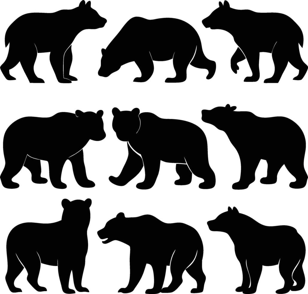 Isolated Bear Silhouettes in Various Poses vector
