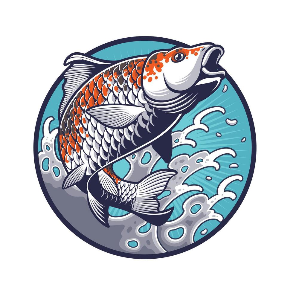 Koi fish with water splash Logo vector